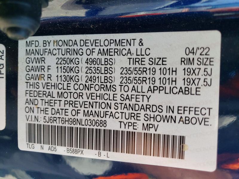 Продажа на аукционе авто 2022 Honda Cr-v, vin: 5J6RT6H98NL030688, номер лота: 59572126