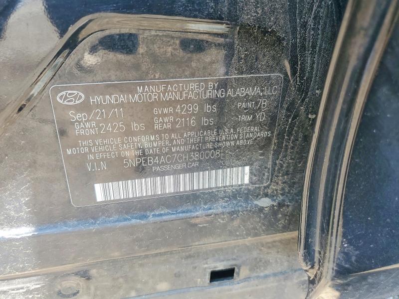 2012 Hyundai Sonata მანქანა იყიდება აუქციონზე, vin: 5NPEB4AC7CH380008, აუქციონის ნომერი: 60764336