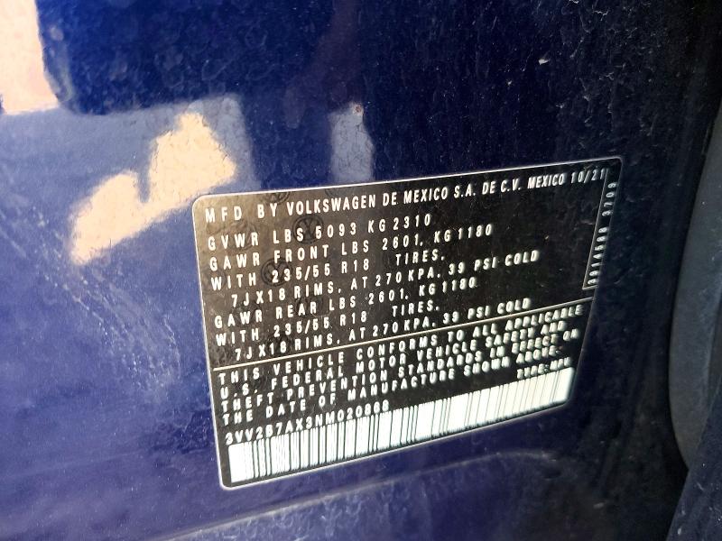 Aukcja sprzedaży 2022 Volkswagen Tiguan, vin: 3VV2B7AX3NM020868, numer aukcji: 59785526