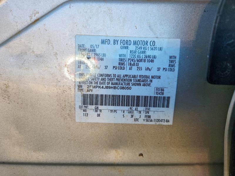 2017 Ford Edge მანქანა იყიდება აუქციონზე, vin: 2FMPK4J89HBC08050, აუქციონის ნომერი: 62692196
