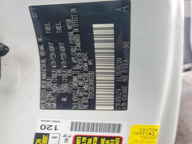 2017 Toyota Sienna მანქანა იყიდება აუქციონზე, vin: 5TDYZ3DC3HS833783, აუქციონის ნომერი: 61356076