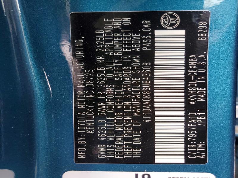 Aukcja sprzedaży 2025 Toyota Camry, vin: 4T1DAACK8SU643608, numer aukcji: 61185096