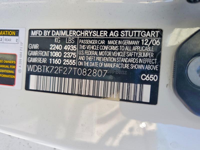 Продажа на аукционе авто 2007 Mercedes-benz Clk, vin: WDBTK72F27T082807, номер лота: 61624506