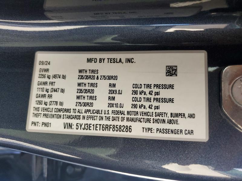 Aukcja sprzedaży 2024 Tesla Model 3, vin: 5YJ3E1ET6RF858286, numer aukcji: 60392586
