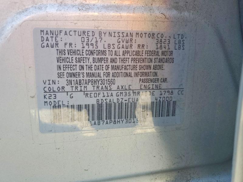 Aukcja sprzedaży 2017 Nissan Sentra, vin: 3N1AB7AP8HY301560, numer aukcji: 59227866