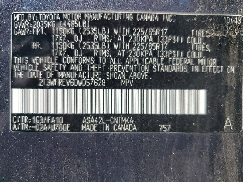 2013 Toyota Rav4 მანქანა იყიდება აუქციონზე, vin: 2T3WFREV6DW057628, აუქციონის ნომერი: 62303656