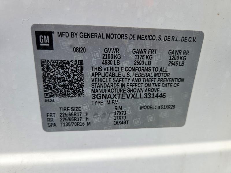Продаж на аукціоні авто 2020 Chevrolet Equinox, vin: 3GNAXTEVXLL331446, номер лоту: 60371506