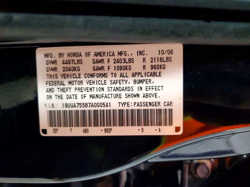 60411426 :رقم المزاد ، 19UUA75587A000541 vin ، 2007 Acura Tl مزاد بيع