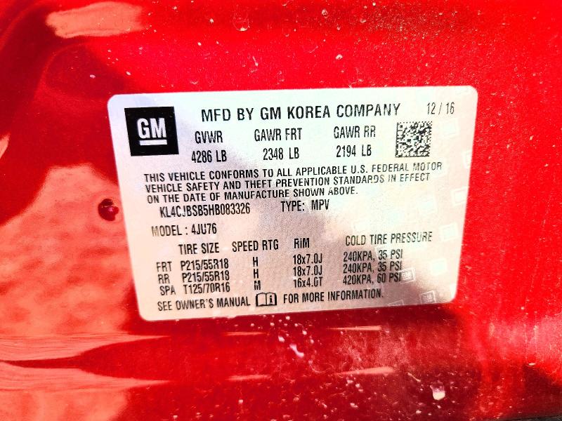 2017 Buick Encore მანქანა იყიდება აუქციონზე, vin: KL4CJBSB5HB083326, აუქციონის ნომერი: 59774266