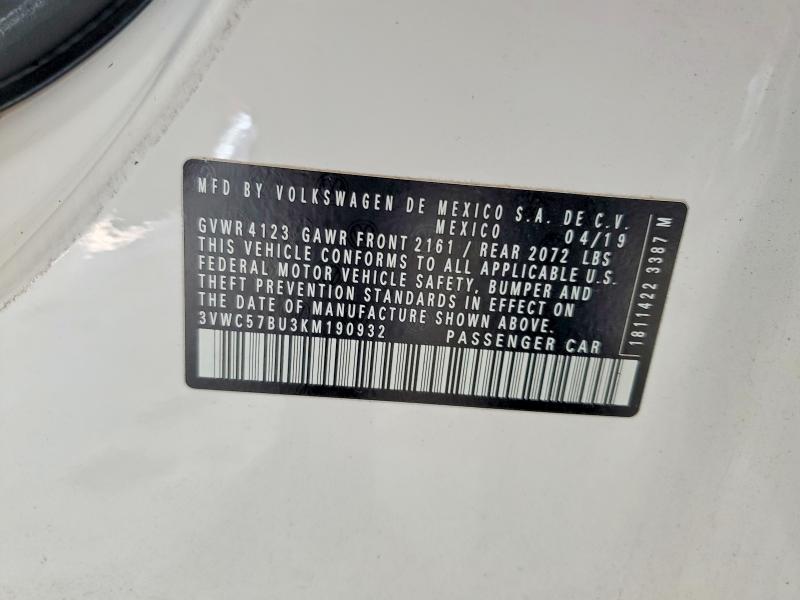 Продажа на аукционе авто 2019 Volkswagen Jetta, vin: 3VWC57BU3KM190932, номер лота: 61022576