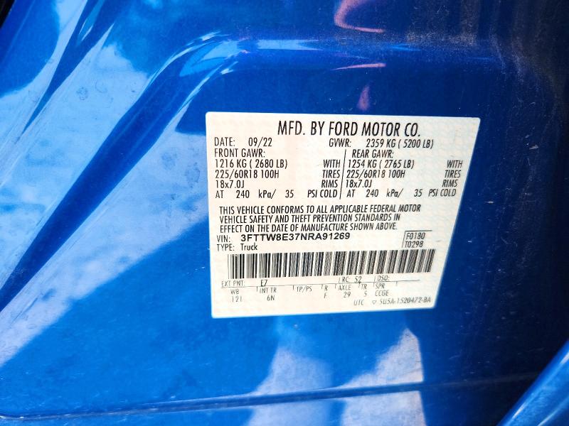 Продаж на аукціоні авто 2022 Ford Maverick, vin: 3FTTW8E37NRA91269, номер лоту: 61425596
