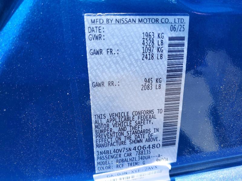 2025 Nissan Altima მანქანა იყიდება აუქციონზე, vin: 1N4BL4DV7SN406480, აუქციონის ნომერი: 61708816