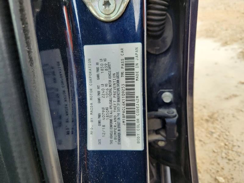 2019 Mazda 3 მანქანა იყიდება აუქციონზე, vin: JM1BPACL6K1109253, აუქციონის ნომერი: 61215906