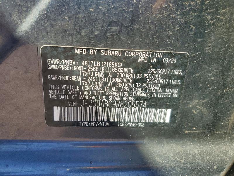 Aukcja sprzedaży 2024 Subaru Crosstrek, vin: JF2GUABC9R8205574, numer aukcji: 62685286