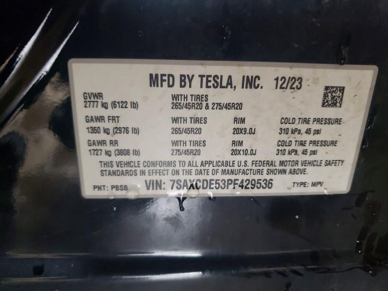 2023 Tesla Model X მანქანა იყიდება აუქციონზე, vin: 7SAXCDE53PF429536, აუქციონის ნომერი: 60604316