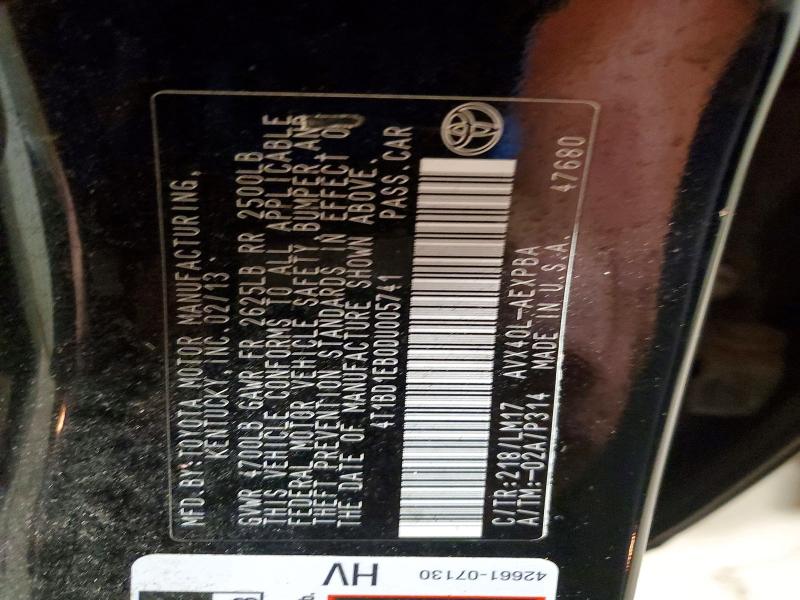 60779096 :رقم المزاد ، 4T1BD1EB0DU005741 vin ، 2013 Toyota Avalon Hybrid مزاد بيع