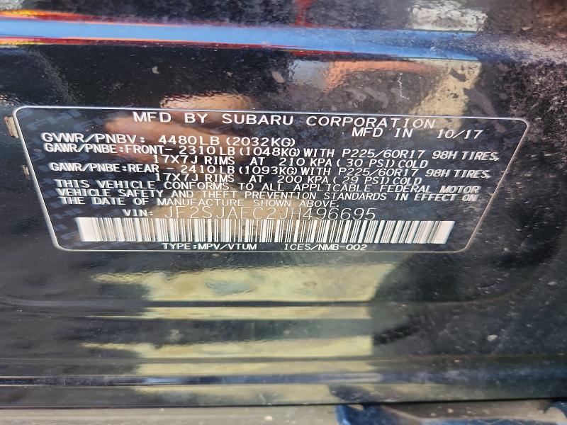 Aukcja sprzedaży 2018 Subaru Forester, vin: JF2SJAEC2JH496695, numer aukcji: 62308996