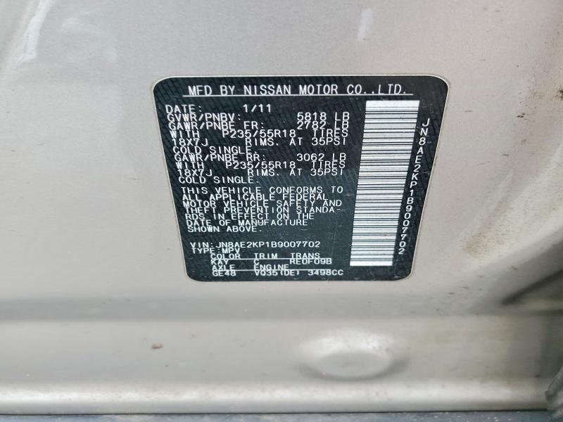 Aukcja sprzedaży 2011 Nissan Quest, vin: JN8AE2KP1B9007702, numer aukcji: 59914816