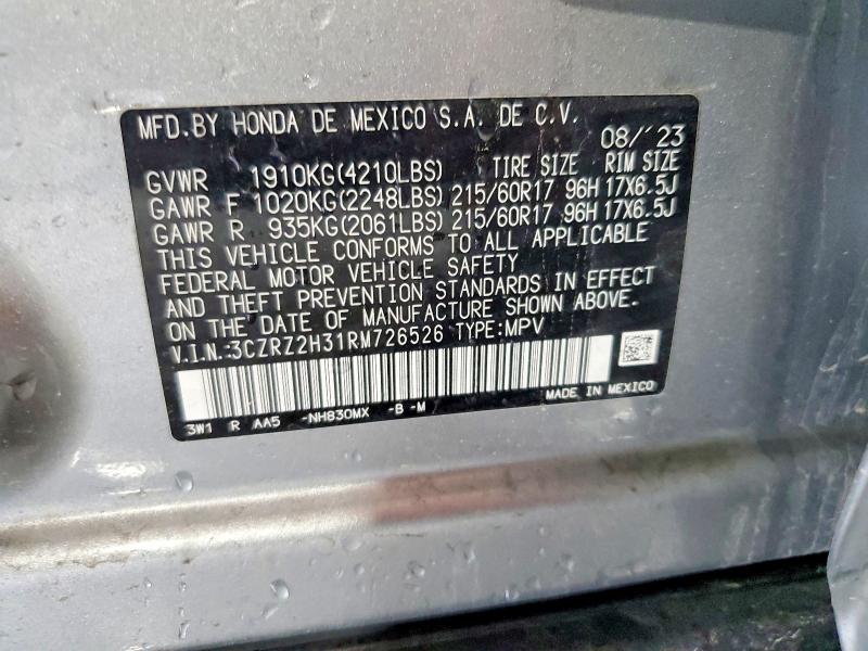 Aukcja sprzedaży 2024 Honda Hr-v, vin: 3CZRZ2H31RM726526, numer aukcji: 62808046