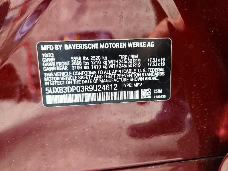 59154126 :رقم المزاد ، 5UX83DP03R9U24612 vin ، 2024 Bmw X3 مزاد بيع