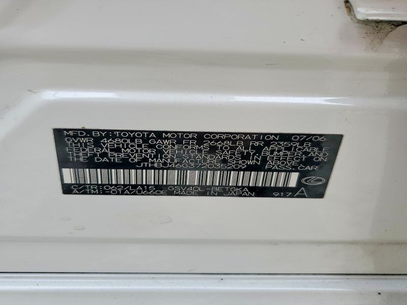 63015716 :رقم المزاد ، JTHBJ46G372035209 vin ، 2007 Lexus Es مزاد بيع