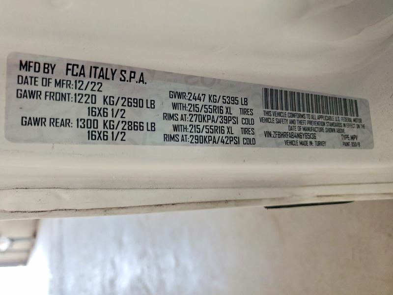 61856416 :رقم المزاد ، ZFBHRFAB4N6Y65136 vin ، 2022 Ram Promaster City مزاد بيع
