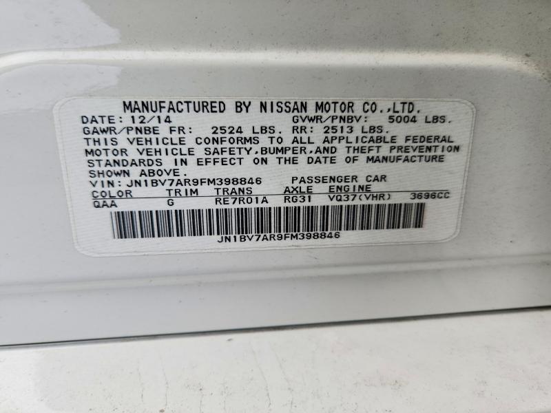 62307406 :رقم المزاد ، JN1BV7AR9FM398846 vin ، 2015 Infiniti Q50 مزاد بيع