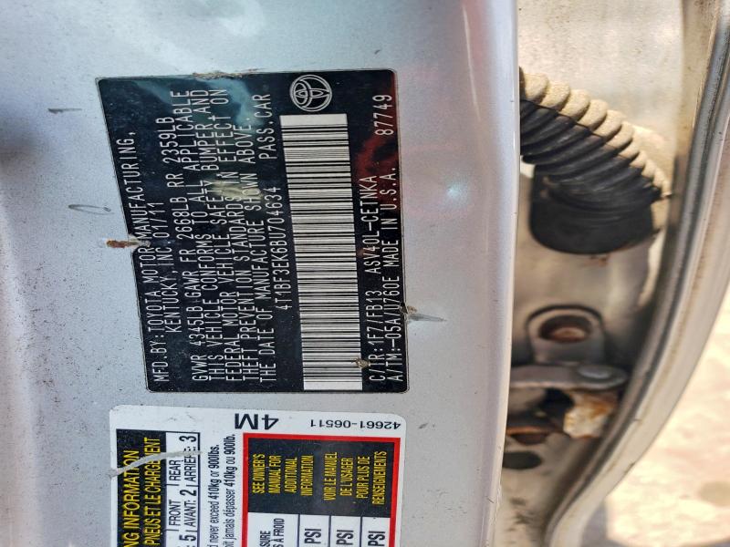 2011 Toyota Camry მანქანა იყიდება აუქციონზე, vin: 4T1BF3EK6BU704634, აუქციონის ნომერი: 62804126