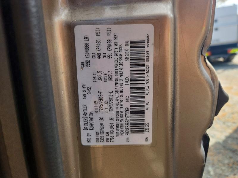 2002 Dodge Ram 2500 მანქანა იყიდება აუქციონზე, vin: 3B7KF23632M275560, აუქციონის ნომერი: 59799896