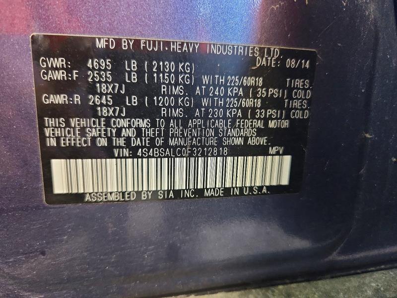 Aukcja sprzedaży 2015 Subaru Outback, vin: 4S4BSALC0F3212818, numer aukcji: 61087346