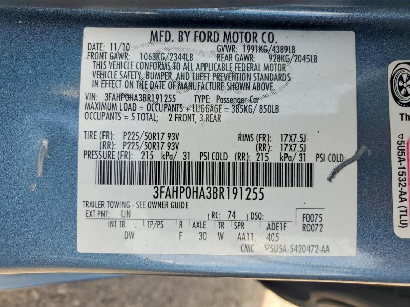 Auction sale of the 2011 Ford Fusion, vin: 3FAHP0HA3BR191255, lot number: 59632036