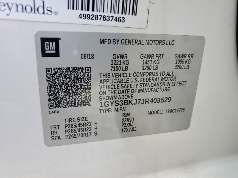 62064036 :رقم المزاد ، 1GYS3BKJ7JR403529 vin ، 2018 Cadillac Escalade مزاد بيع