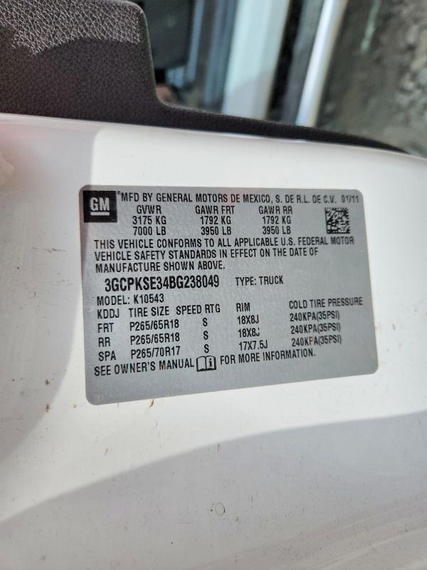 62745126 :رقم المزاد ، 3GCPKSE34BG238049 vin ، 2011 Chevrolet Silverado مزاد بيع