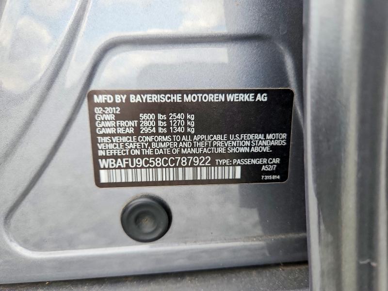 2012 Bmw 550 მანქანა იყიდება აუქციონზე, vin: WBAFU9C58CC787922, აუქციონის ნომერი: 61412876