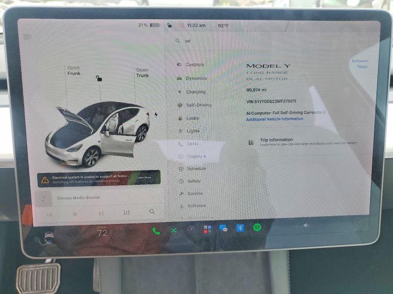 Aukcja sprzedaży 2021 Tesla Model Y, vin: 5YJYGDEE3MF279011, numer aukcji: 59394486