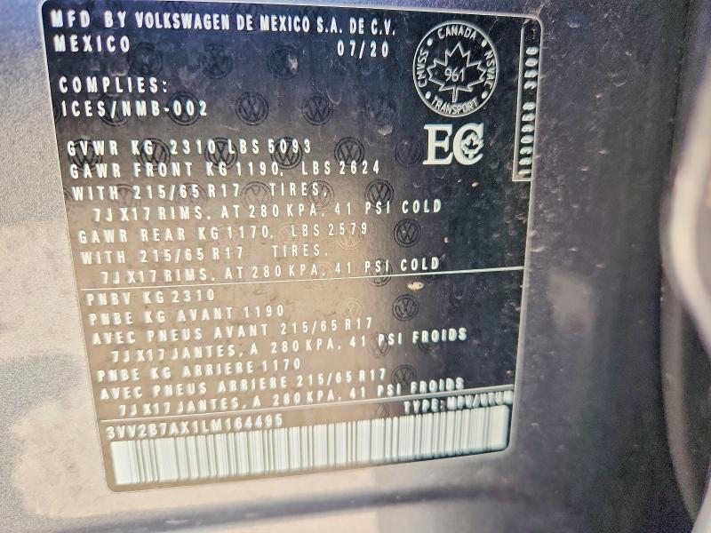 61221386 :رقم المزاد ، 3VV2B7AX1LM164495 vin ، 2020 Volkswagen Tiguan مزاد بيع