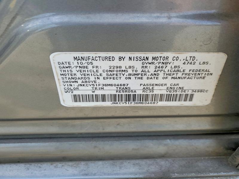 Продаж на аукціоні авто 2006 Infiniti G35, vin: JNKCV51F36M604687, номер лоту: 60717916