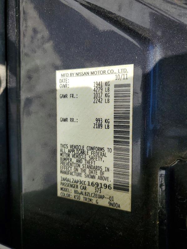 85969405 :رقم المزاد ، 1N4AL2AP3CC169196 vin ، 2012 Nissan Altima مزاد بيع