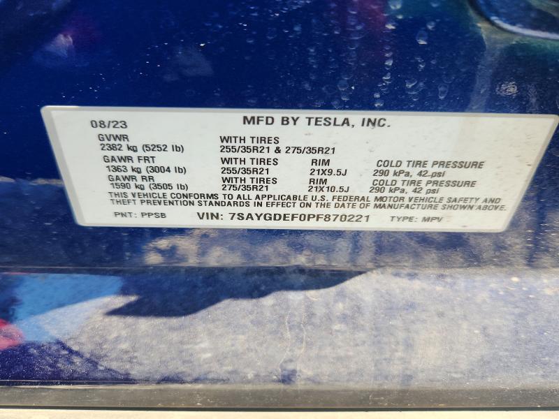 60041976 :رقم المزاد ، 7SAYGDEF0PF870221 vin ، 2023 Tesla Model Y مزاد بيع