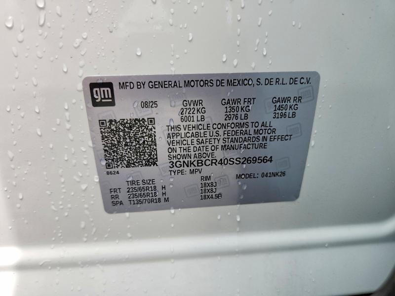 2025 Chevrolet Blazer მანქანა იყიდება აუქციონზე, vin: 3GNKBCR40SS269564, აუქციონის ნომერი: 61840246