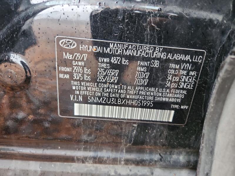 59790316 :رقم المزاد ، 5NMZU3LBXHH051995 vin ، 2017 Hyundai Santa Fe Sport مزاد بيع