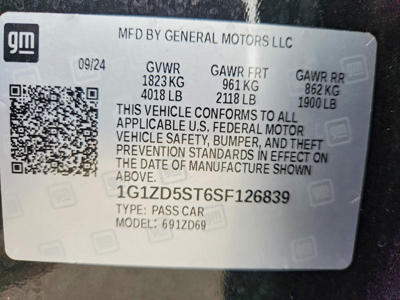 Aukcja sprzedaży 2025 Chevrolet Malibu, vin: 1G1ZD5ST6SF126839, numer aukcji: 62932026