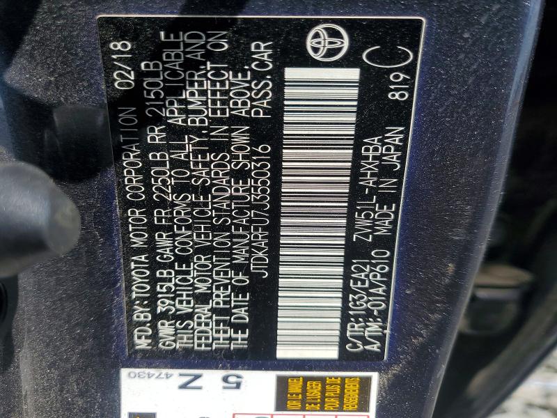 Aukcja sprzedaży 2018 Toyota Prius, vin: JTDKARFU7J3550316, numer aukcji: 59833156
