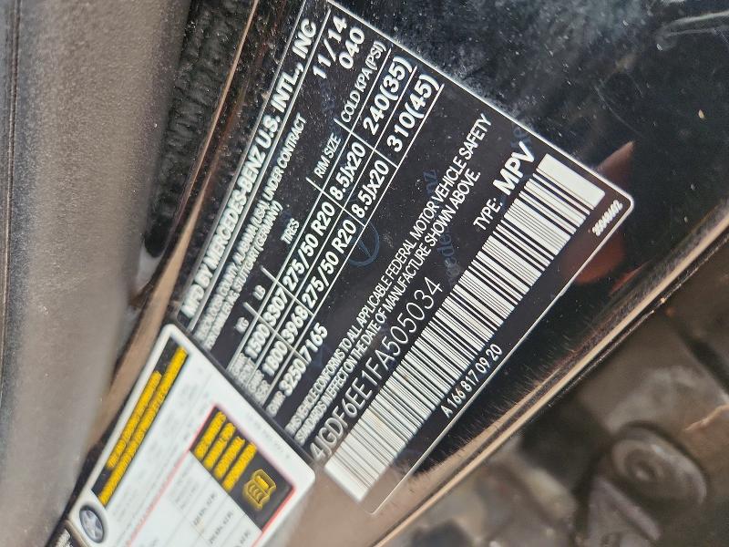 61364236 :رقم المزاد ، 4JGDF6EE1FA505034 vin ، 2015 Mercedes-benz Gl مزاد بيع