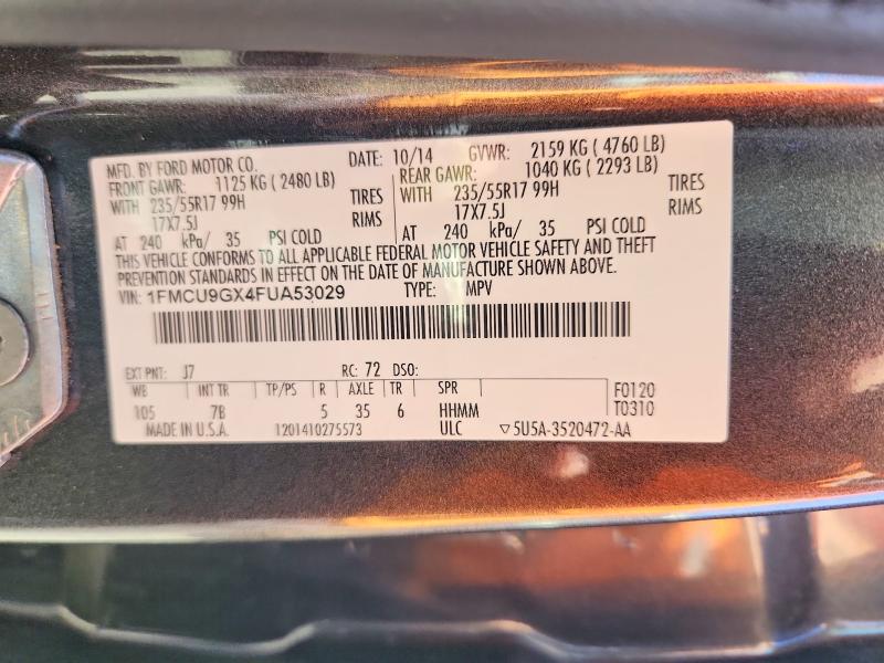 59726306 :رقم المزاد ، 1FMCU9GX4FUA53029 vin ، 2015 Ford Escape مزاد بيع