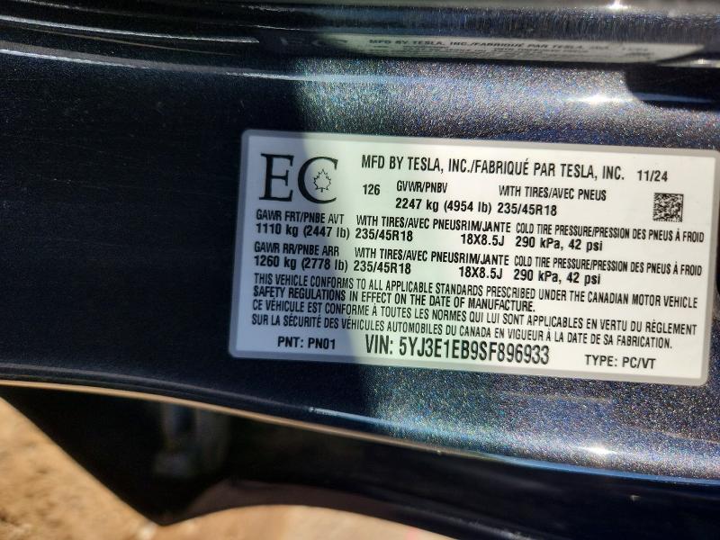 Продаж на аукціоні авто 2025 Tesla Model 3, vin: 5YJ3E1EB9SF896933, номер лоту: 60449836