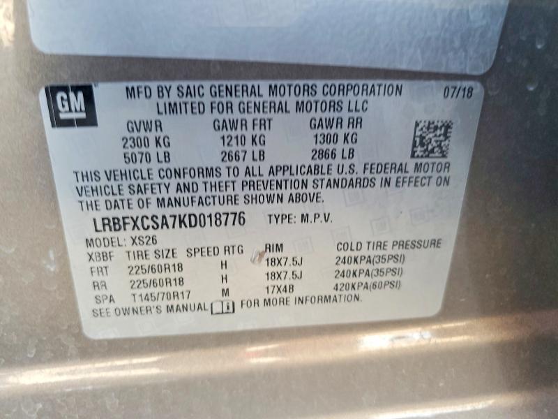Aukcja sprzedaży 2019 Buick Envision, vin: LRBFXCSA7KD018776, numer aukcji: 60280956