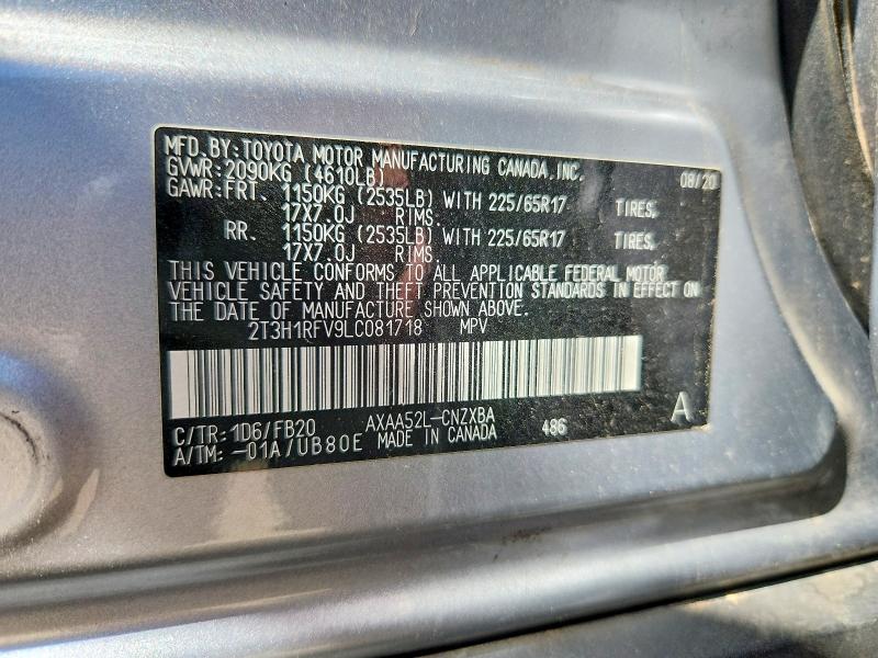 Продаж на аукціоні авто 2020 Toyota Rav4, vin: 2T3H1RFV9LC081718, номер лоту: 63156666