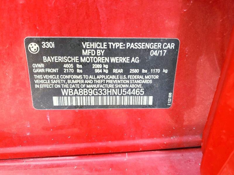 61393776 :رقم المزاد ، WBA8B9G33HNU54465 vin ، 2017 Bmw 330 مزاد بيع