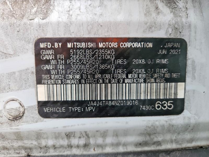 60167086 :رقم المزاد ، JA4J4TA84NZ019016 vin ، 2022 Mitsubishi Outlander مزاد بيع
